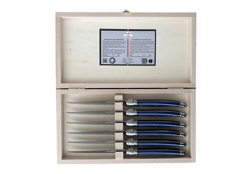 Laguiole Laguiole 6 Classic Steakmesser Blau in Holzbox