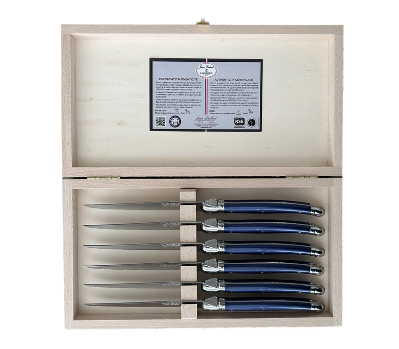 Laguiole 6 Classic Steakmesser Blau in Holzbox