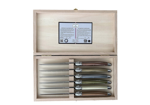 Laguiole Laguiole 6 Classic Steak knives Mineral in Wooden Box