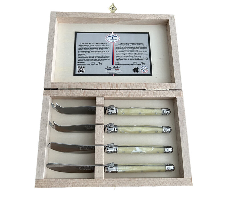 Laguiole Premium 2 Butter Knives & 2 Cheese Knives Light Horn Effect