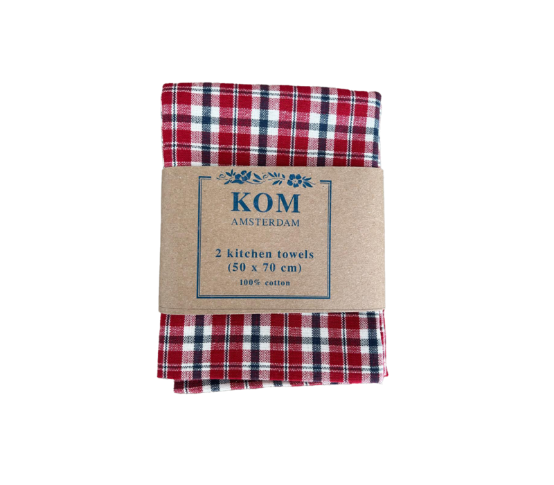 Lot de 2 torchons 50x70 cm à carreaux rouges