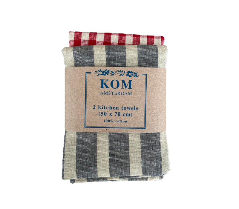 2er Set Geschirrtücher 50x70 cm Quadrat rot/sand, Streifen taupe/beige