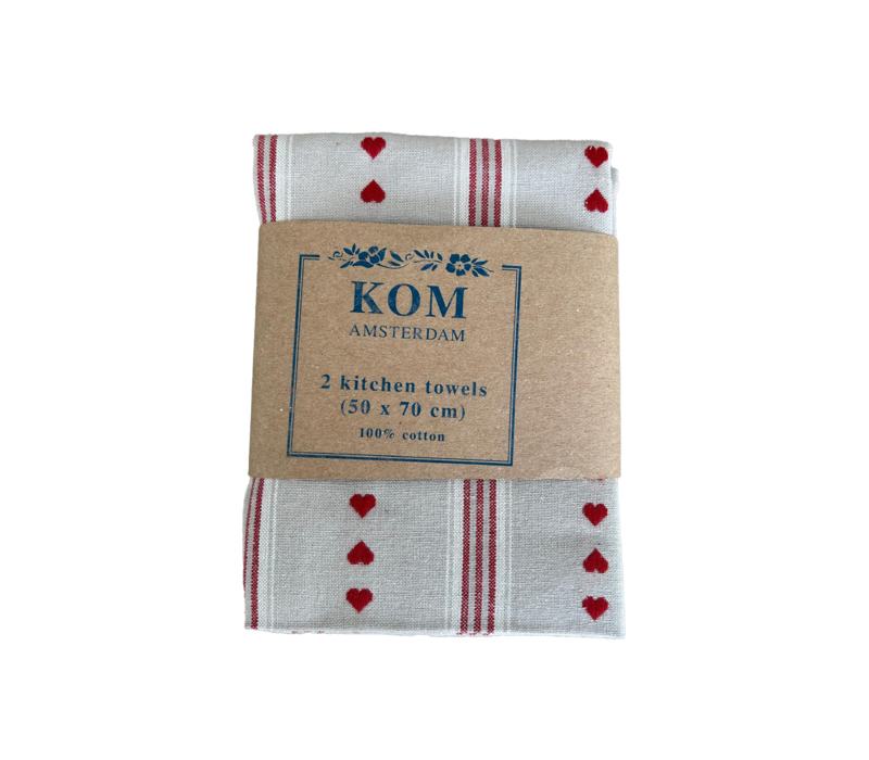 Set 2 Tea towels 50x70 cm heart red/beige