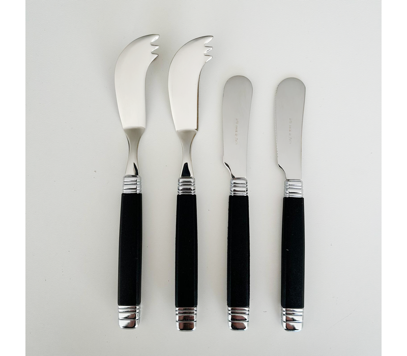 Retro 2 Buttermesser & 2 Käsemesser Schwarz