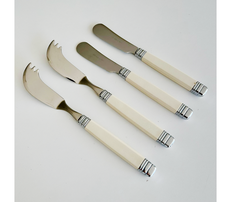 Retro 2 Buttermesser & 2 Käsemesser Elfenbein