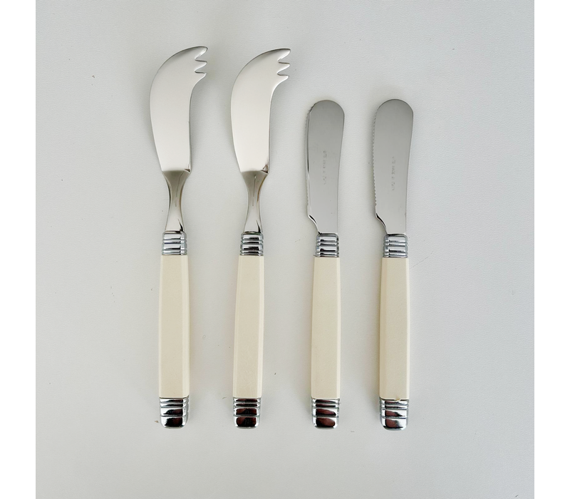 Retro 2 Buttermesser & 2 Käsemesser Elfenbein