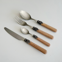 Premium Vintage Cutlery 'Forest Blend' with Wooden Handles 6-Person - 24-Piece Stainless Steel, Dishwasher Safe, Elegant Wooden Case