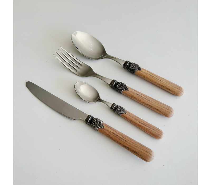 Premium Vintage Cutlery 'Forest Blend' with Wooden Handles 6-Person - 24-Piece Stainless Steel, Dishwasher Safe, Elegant Wooden Case