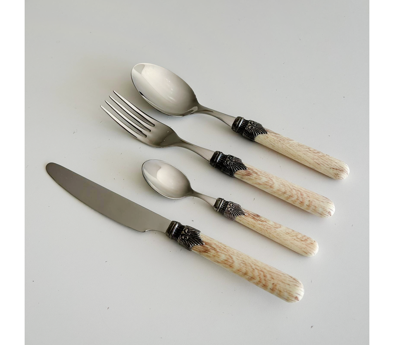 Premium Vintage Cutlery 'Forest Blend' with Wooden Handles 6-Person - 24-Piece Stainless Steel, Dishwasher Safe, Elegant Wooden Case