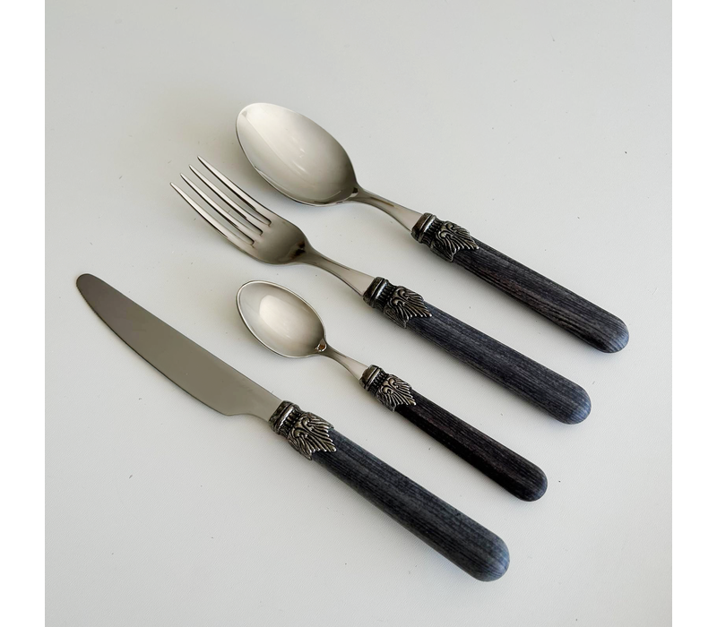 Premium Vintage Cutlery 'Forest Blend' with Wooden Handles 6-Person - 24-Piece Stainless Steel, Dishwasher Safe, Elegant Wooden Case