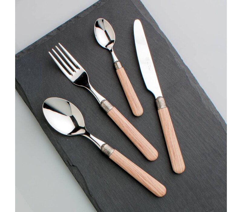 Premium 'Antique Wood' Cutlery with Wooden Handles 6-Person - 24-Piece Stainless Steel, Dishwasher Safe, Elegant Wooden Case