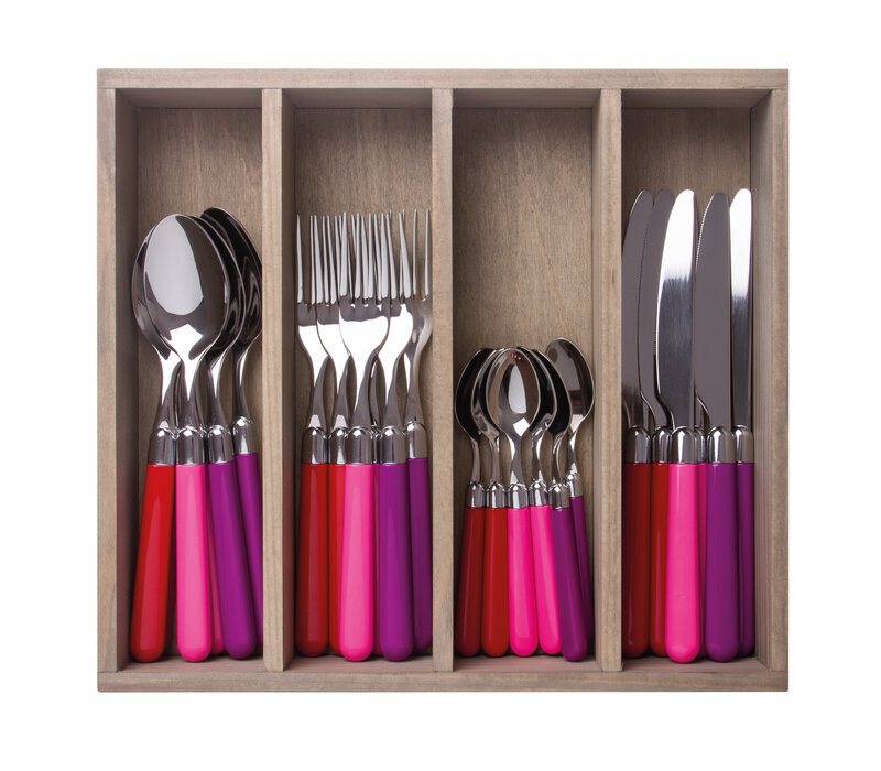 House Party Cutlery Set 24-piece 'Berry Mix' for 6 Persons in Wooden Box