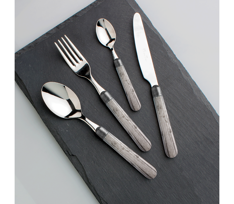 Premium 'Antique Wood' Cutlery with Wooden Handles 6-Person - 24-Piece Stainless Steel, Dishwasher Safe, Elegant Wooden Case