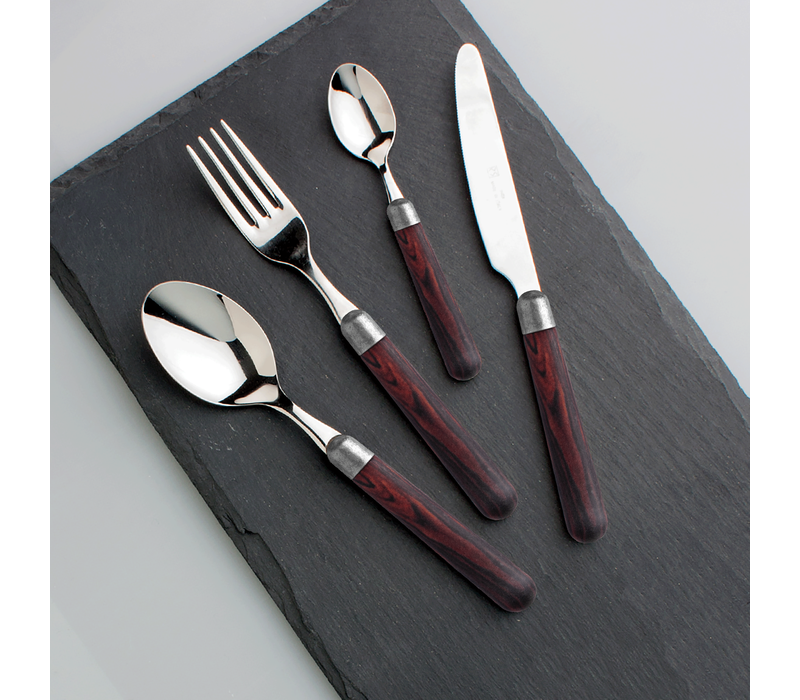 Premium 'Antique Wood'  Bestek met Houten Handvatten 6-Persoons - 24-Delig Rvs, Vaatwasbestendig, Elegante Houten Casette