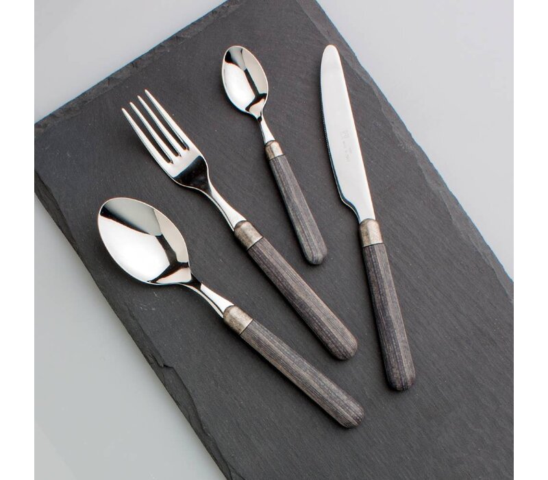 Premium 'Antique Wood' Cutlery with Wooden Handles 6-Person - 24-Piece Stainless Steel, Dishwasher Safe, Elegant Wooden Case