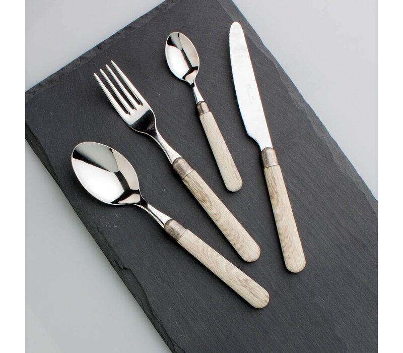 Premium 'Antique Wood' Besteck mit Holzgriffen für 6 Personen - 24-teilig, Edelstahl, Spülmaschinenfest, Elegante Holzbox