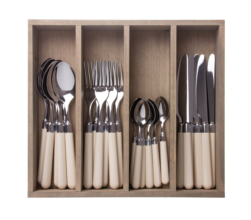 House Party Cutlery Set 24-piece 'Ivory' for 6 Persons in Wooden Box