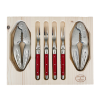 Laguiole Seafood Set 'Red' in Display - 2 Steel Crab Crackers & 4 Crab Forks | Perfect for Crab