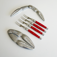 Laguiole Seafood Set 'Red' in Display - 2 Steel Crab Crackers & 4 Crab Forks | Perfect for Crab