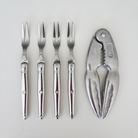 Laguiole Meeresfrüchte-Set 'Edelstahl' im Display - 1 Stahl-Krabbenzang & 4 Krabbengabeln | Perfekt für Krabben