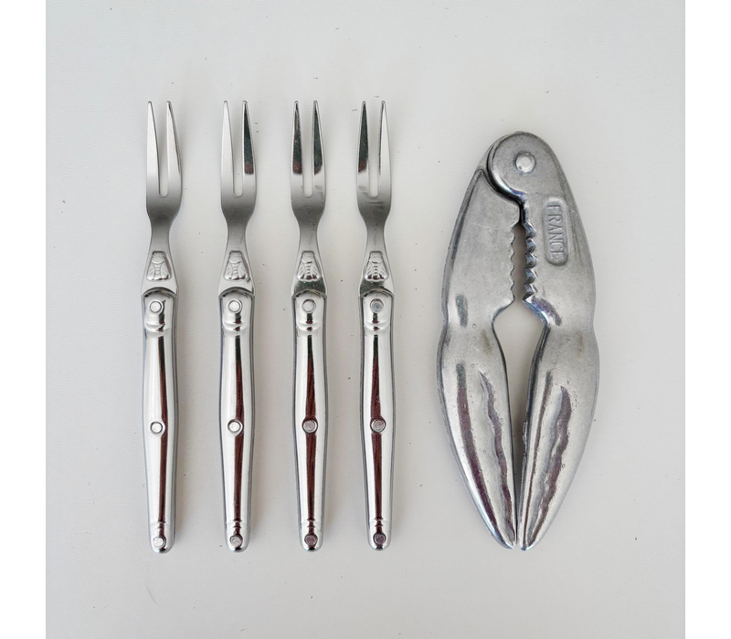 Laguiole Meeresfrüchte-Set 'Edelstahl' im Display - 1 Stahl-Krabbenzang & 4 Krabbengabeln | Perfekt für Krabben