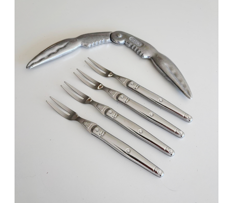 Laguiole Meeresfrüchte-Set 'Edelstahl' im Display - 1 Stahl-Krabbenzang & 4 Krabbengabeln | Perfekt für Krabben