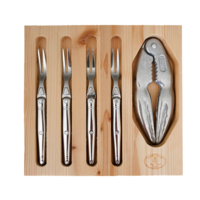 Laguiole Meeresfrüchte-Set 'Edelstahl' im Display - 1 Stahl-Krabbenzang & 4 Krabbengabeln | Perfekt für Krabben