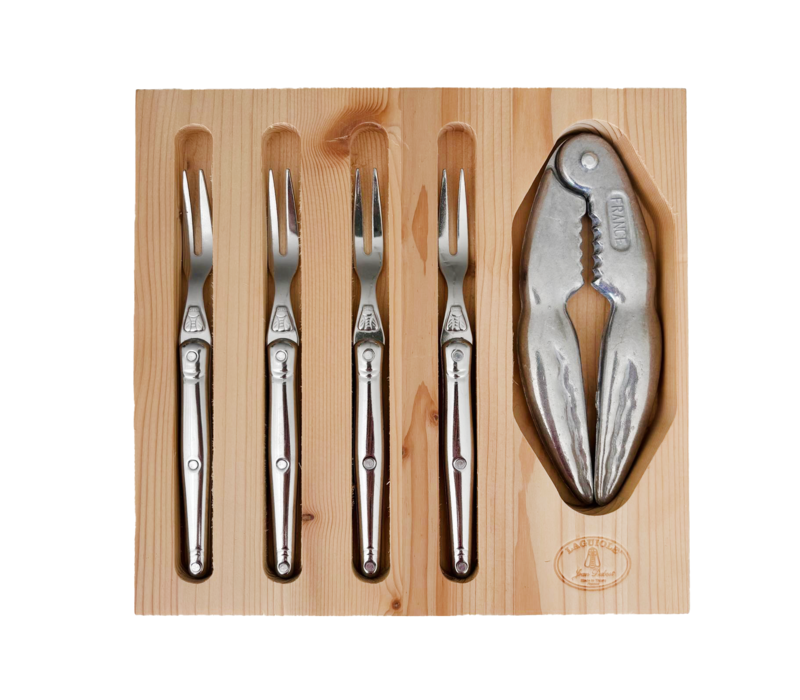 Laguiole Meeresfrüchte-Set 'Edelstahl' im Display - 1 Stahl-Krabbenzang & 4 Krabbengabeln | Perfekt für Krabben