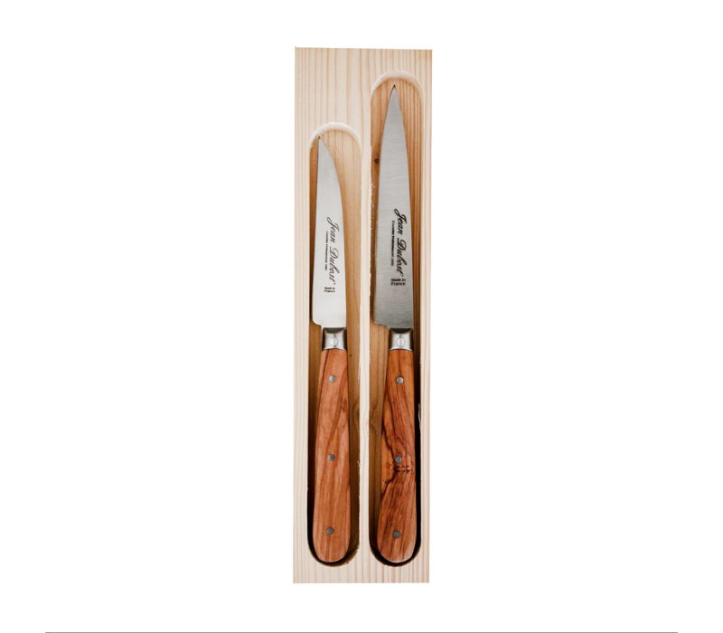 Jean Dubost Pradel Set of Paring Knife (18 cm) and Vegetable Knife (20.5 cm) 'Olive wood'