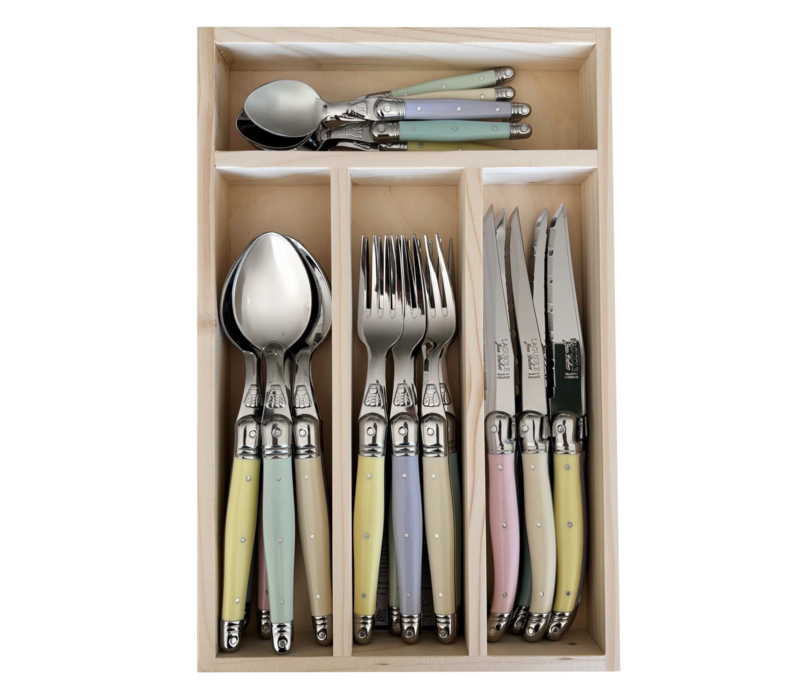 Laguiole Classic Steak Cutlery Set 24-piece Pastel Mix