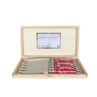 Laguiole 6 Classique Couteaux à Steak Marbre Rouge en Coffret en Bois