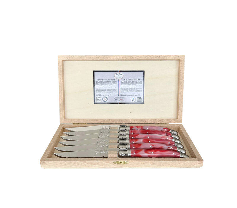 Laguiole 6 Classic Steakmesser Roter Marmor in Holzbox