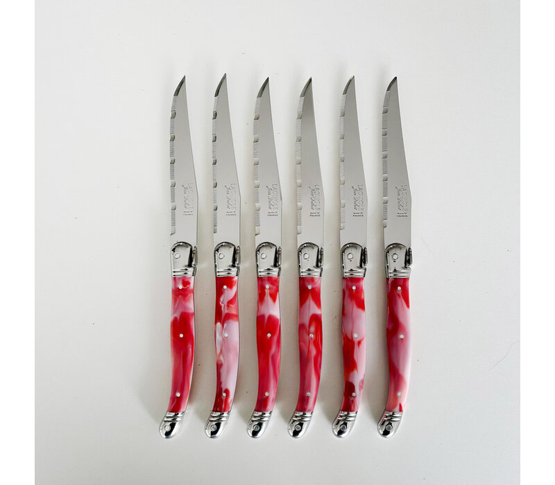 Laguiole 6 Classic Steakmesser Roter Marmor in Holzbox