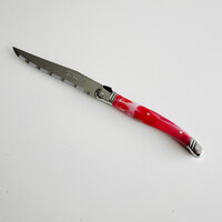 Laguiole 6 Classique Couteaux à Steak Marbre Rouge en Coffret en Bois