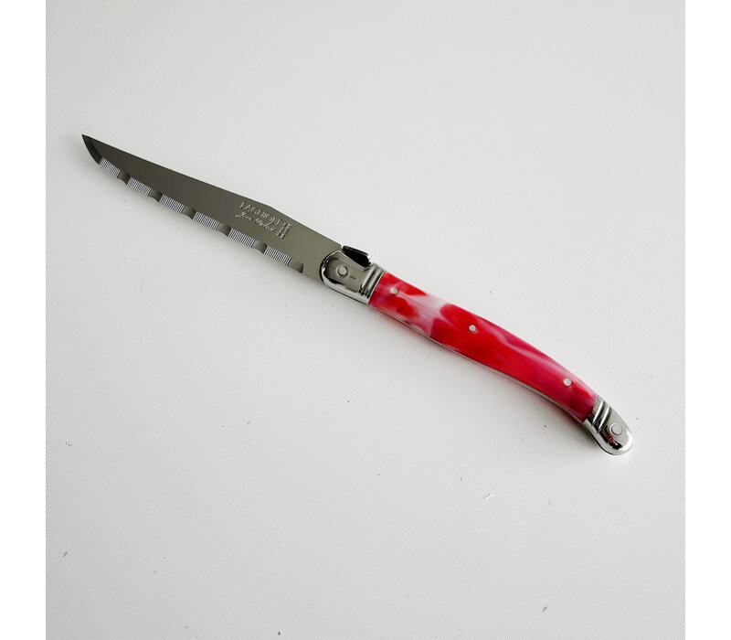 Laguiole 6 Classique Couteaux à Steak Marbre Rouge en Coffret en Bois