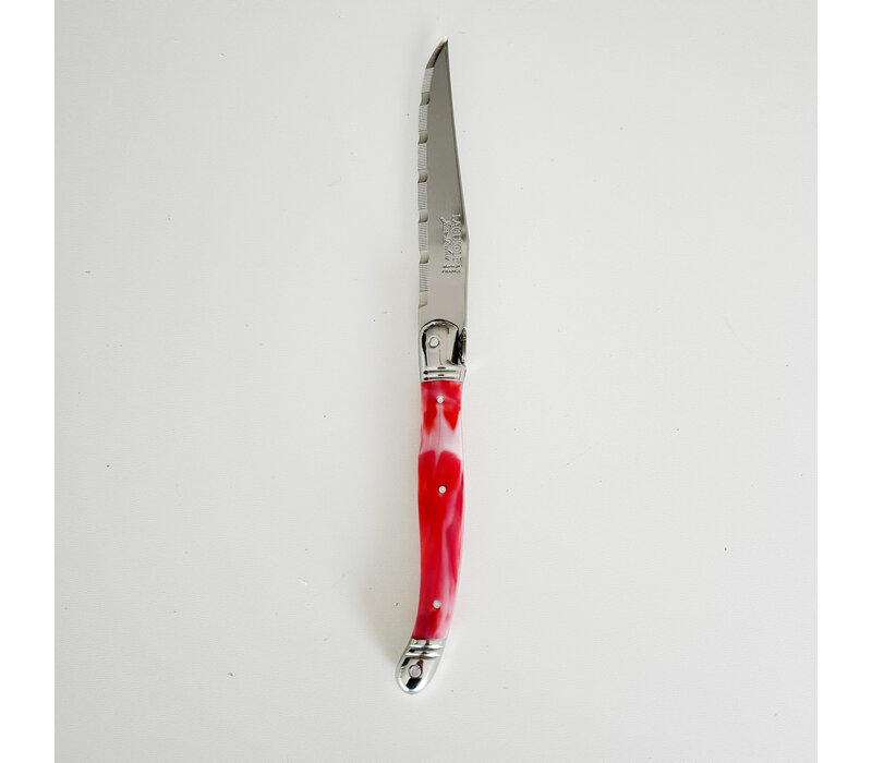 Laguiole 6 Classique Couteaux à Steak Marbre Rouge en Coffret en Bois