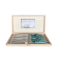 Laguiole 6 Classique Couteaux à Steak Marbre Vert en Coffret en Bois
