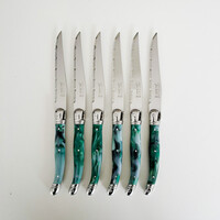 Laguiole 6 Classique Couteaux à Steak Marbre Vert en Coffret en Bois