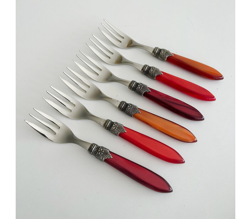Murano Fourchettes à Gâteau – 'Volcano Mix' (Lot de 6) | Fourchettes élégantes pour dessert, gâteau ou entrée