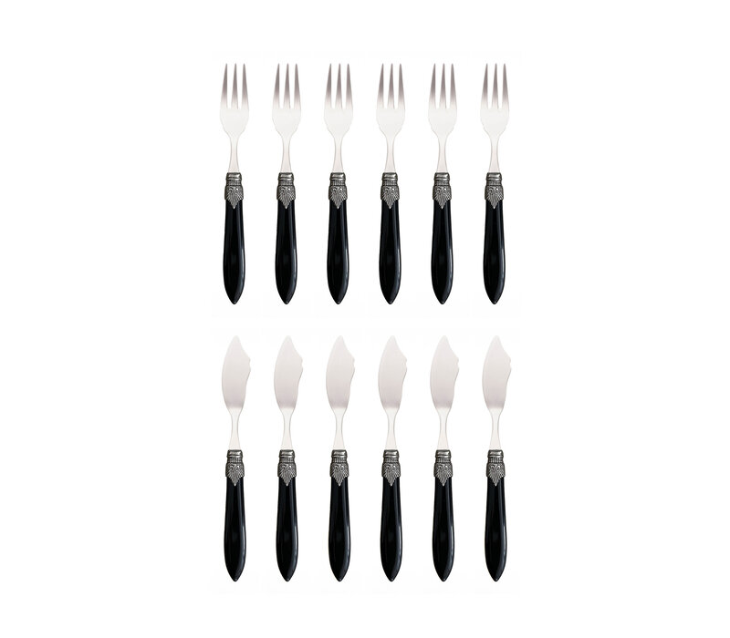 Murano 12-teiliges Fischbesteck Schwarz