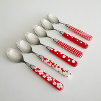 Multi Colour 6 Small Spoons Mix Red
