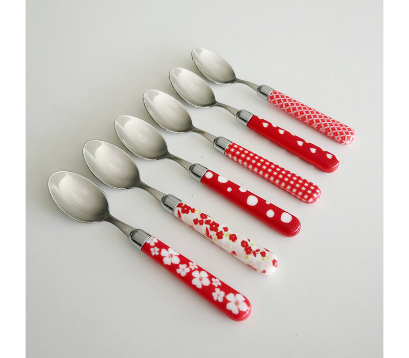 Multi Colour 6 Small Spoons Mix Red