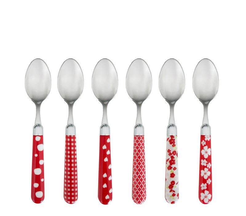 Multi Colour 6 Small Spoons Mix Red