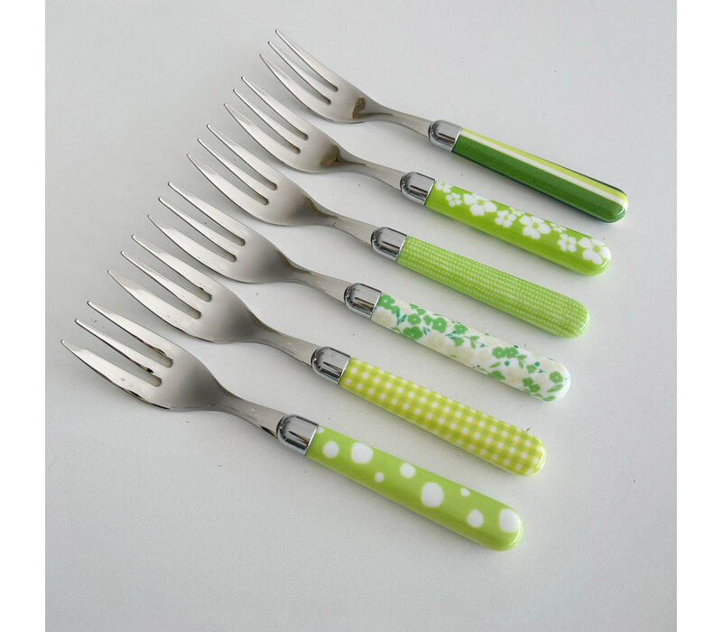 Multi Colour 6 Cake Forks Mix Green