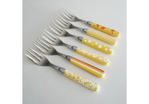 Kom Amsterdam Multi Colour 6 Cake Forks Mix Yellow