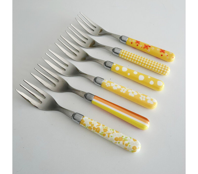 Multi Colour 6 Cake Forks Mix Yellow