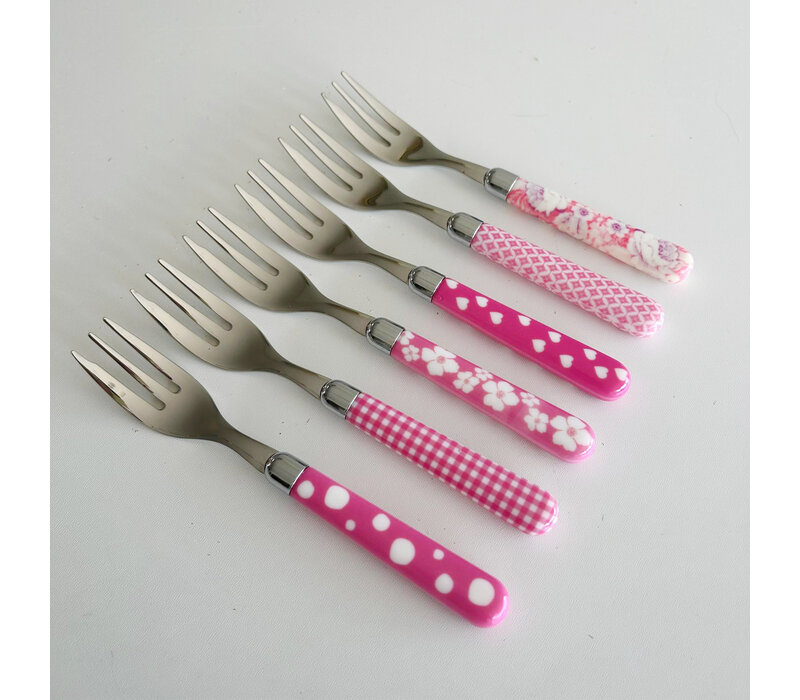 Multi Colour 6 Cake Forks Mix Pink
