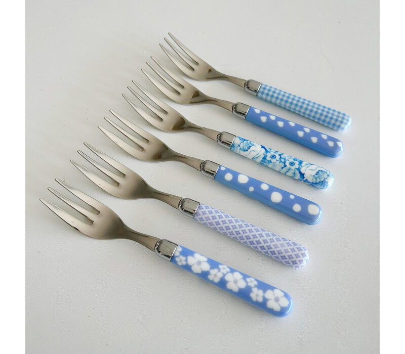 Multi Colour 6 Cake Forks Sky Blue