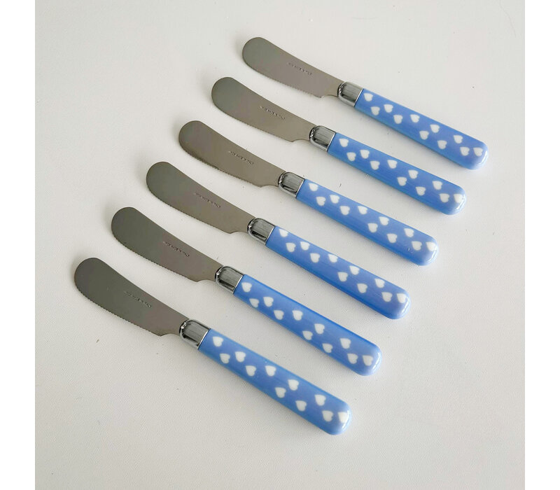 Multi Colour 6 Butter Knives Hearts Sky Blue