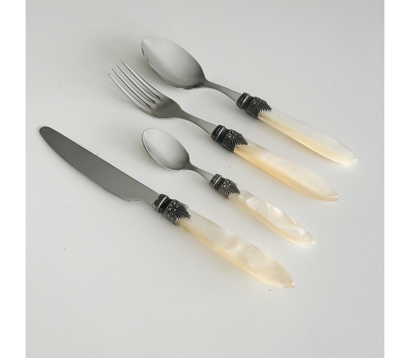 Murano Tafelbesteck für 1 Person (4-teilig) – Cremeweiß | Italienisches Design